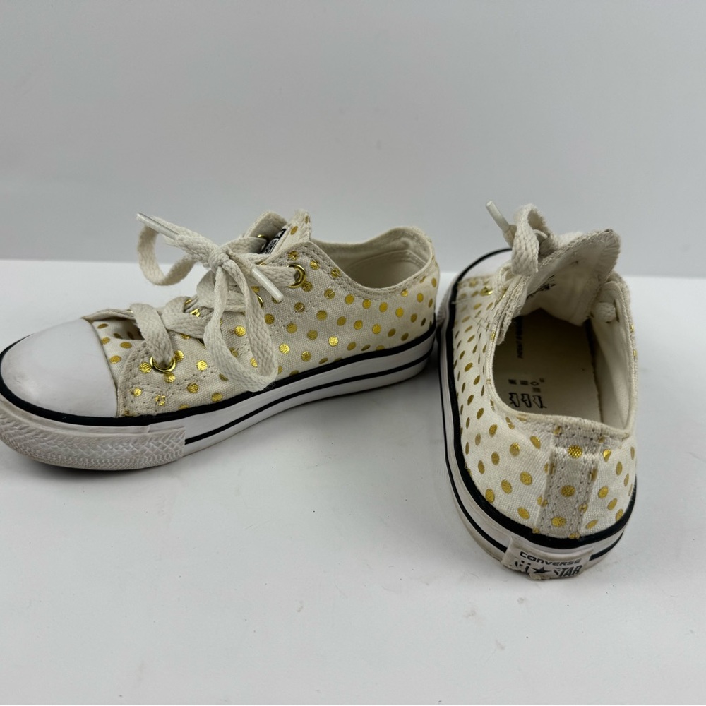 Converse Chuck Taylor Kids White Sneakers with Gold Dots size 9 - Picture 2 of 6